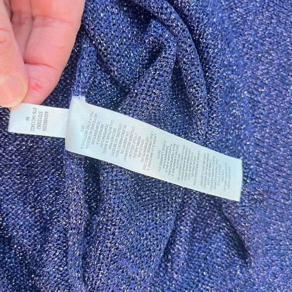 Chico's Purple Metallic Shimmer Long Sleeve Asymmetrical Knit Tunic Top Large - Picture 9 of 10